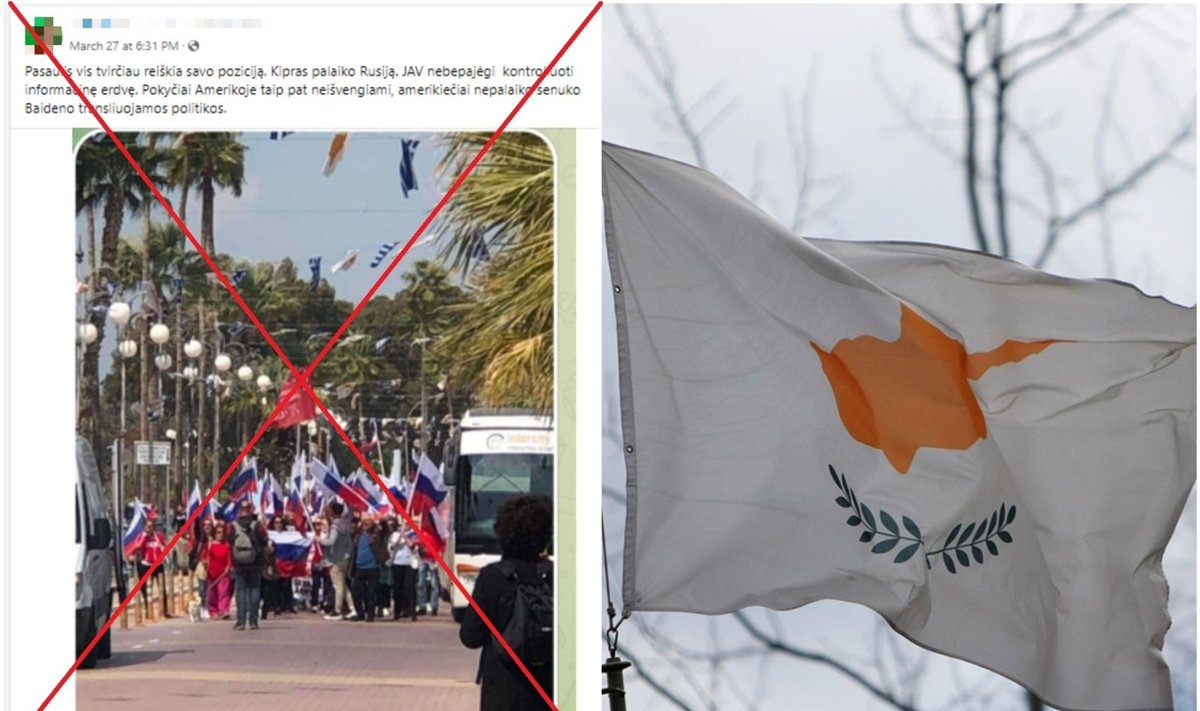 Kairėje - klaidinanti žinutė, dešinėje - Kipro vėliava