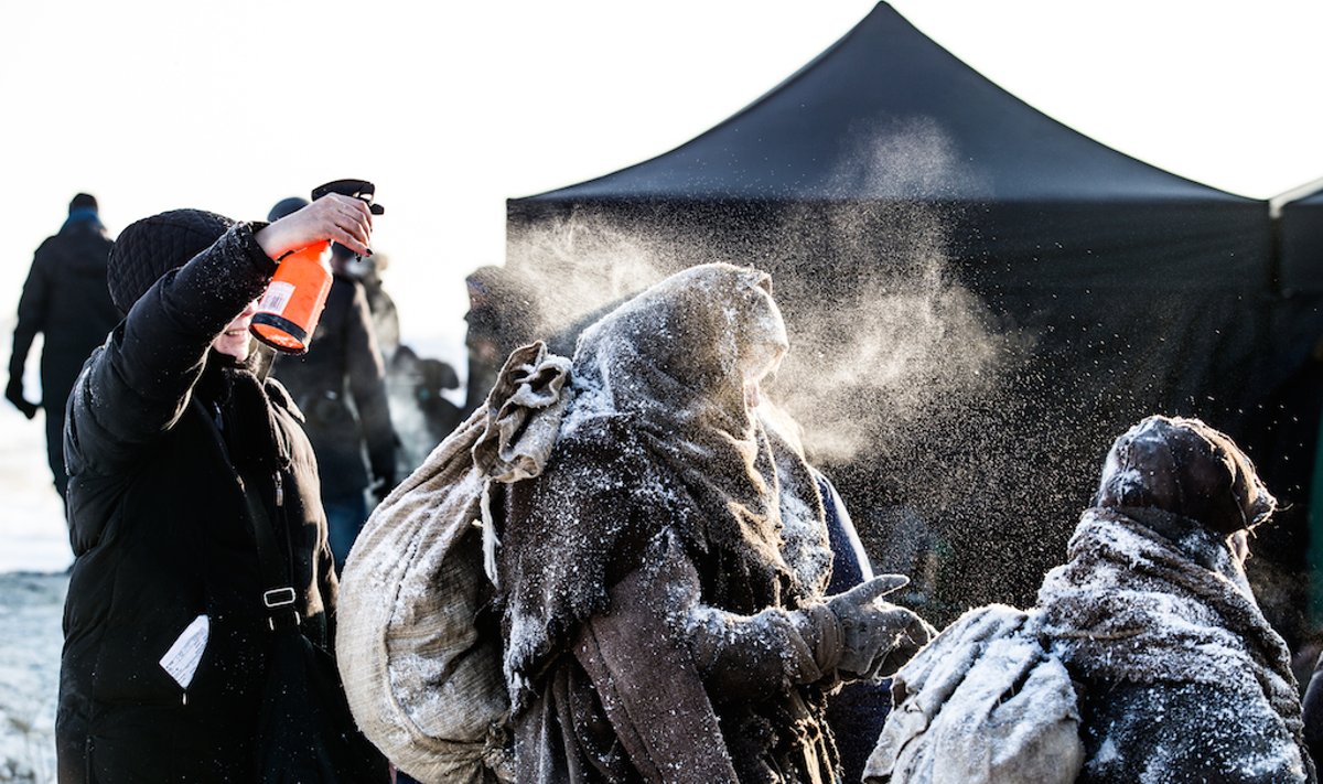 Actors being prepared for scenes in Ashes In The Snow