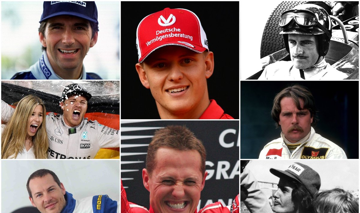 Skirtingos kartos: Schumacheriai (viduryje), (iš viršaus) Hillai, Rosbergai, Villeneuve'ai