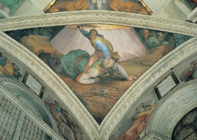 Mikelandželo freskos ant Siksto koplyčios lubų fragmentas