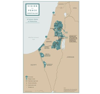 Donaldo Trumpo siūlomų Izraelio ir Palestinos valstybių ribų žemėlapis