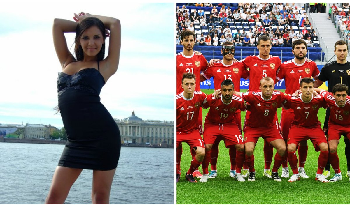 Alina Jeriomenko ir Rusijos futbolo rinktinė / Foto: Models-photo.ru/Sputnik
