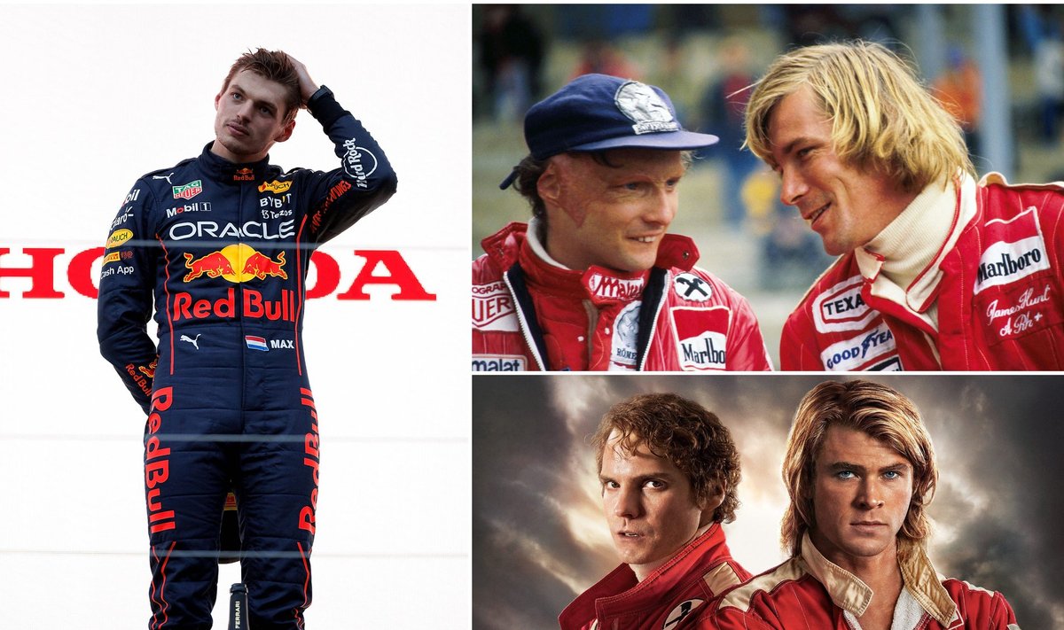 Maxas Verstappenas (kairėje), Jamesas Huntas (dešinėje), Niki Lauda 