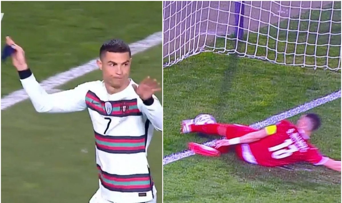 Cristiano Ronaldo ir epizodas, kuriame teisėjas neįskaitė jo įvarčio / FOTO: stopkadras