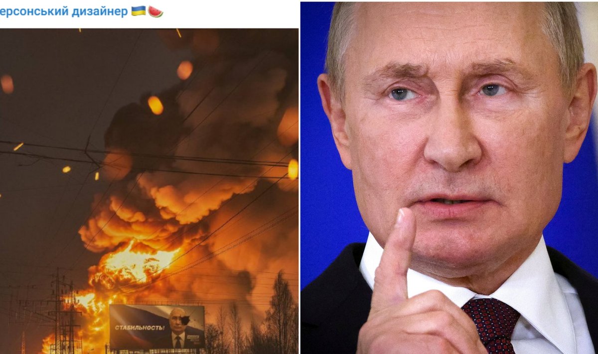 Liepsnose paskendusio V. Putino rinkiminio stendo nuotrauka žaibiškai išpopuliarėjo internete