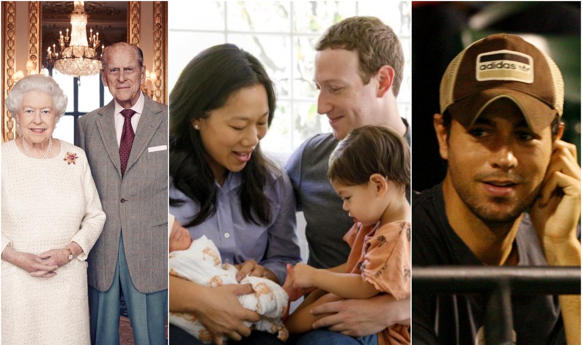 Elžbieta II su vyru, Markas Zuckerbergas su šeima, Enrique Iglesias