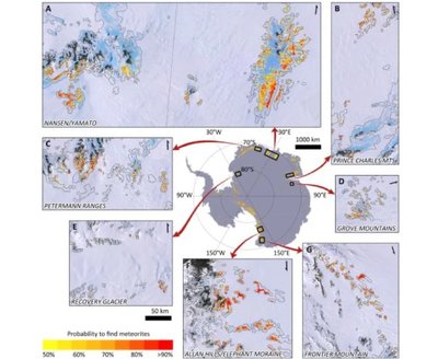 Sukurtas Antarktidos meteoritų žemėlapis. NASA/ Delft university nuotr.