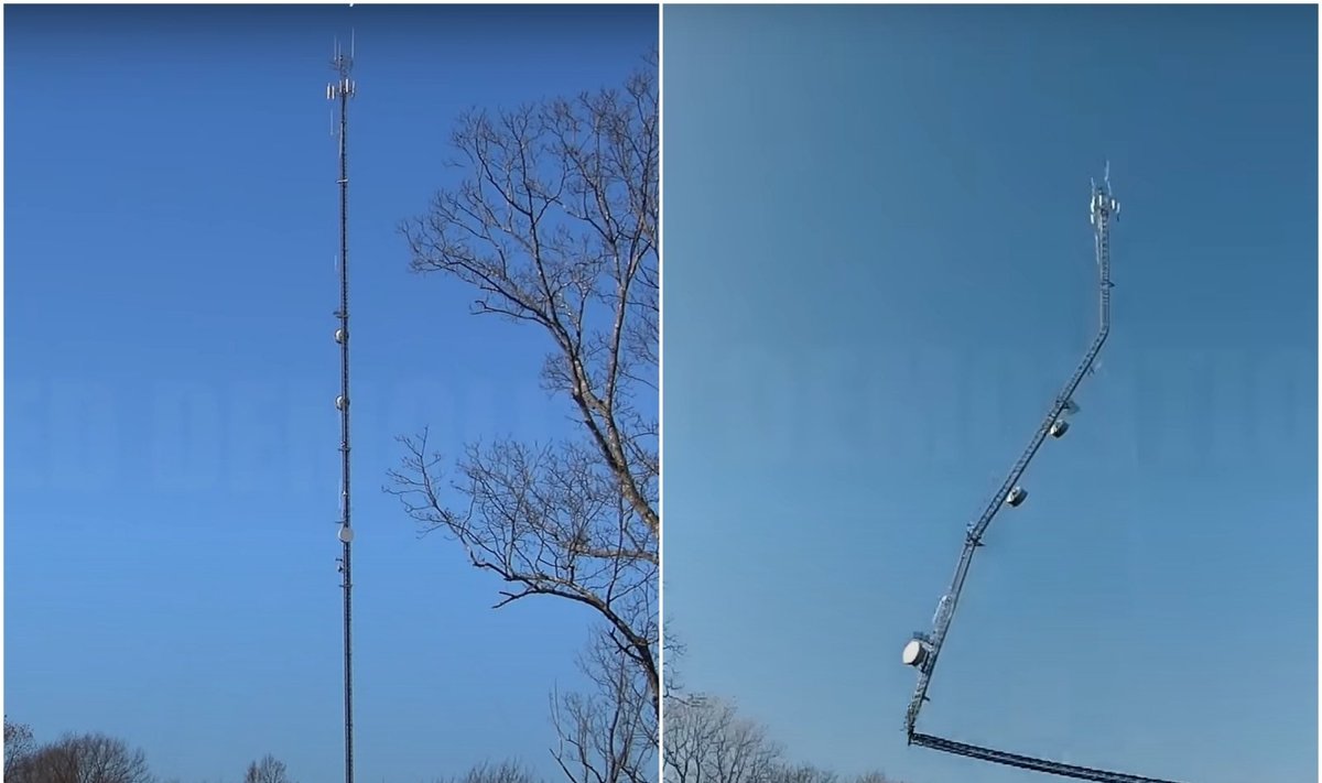 Griaunamas avarinės būklės mobiliojo ryšio bokštas