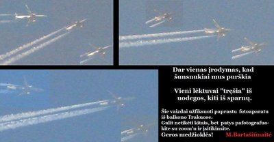 M. Bartašiūnaitė savo "Facebook" profilyje paskelbė savo pačios padarytas nuotraukas, kuriose neva užfiksuota, kaip lėktuvai purškia chemikalus