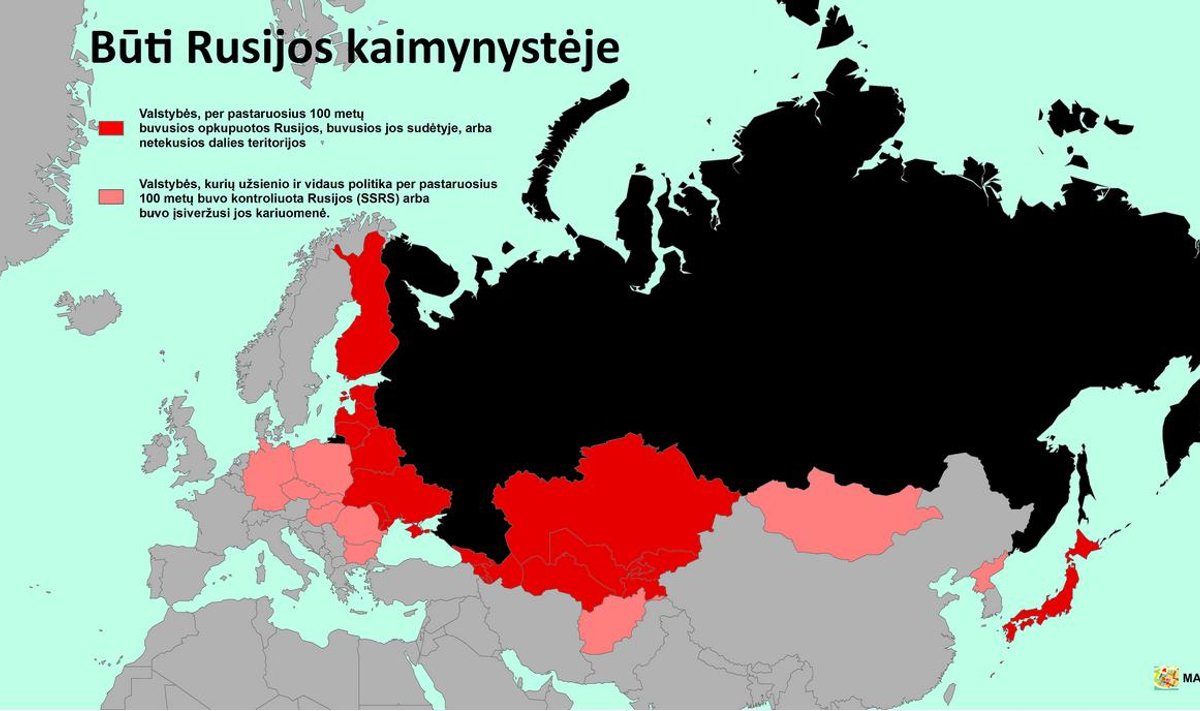 Rosja i okupacja państw sąsiednich. Foto: mapijoziai.lt