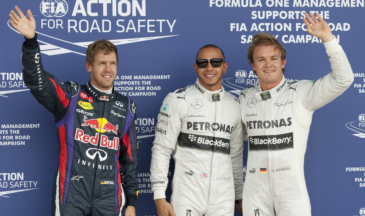 Sebastianas Vettelis, Lewisas Hamiltonas ir Nico Rosbergas 