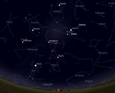 Priešpilnis Mėnulis tarp vasario žvaigždžių vasario 21 d. 21 val. / Pav. sukurtas „Stellarium“ programa