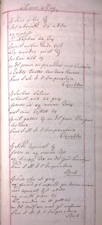Marijos Fiodorovnos receptų knygos fragmentas, 1807, gegužės 1 d. 