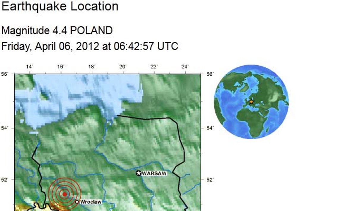 Lenkijoje – žemės drebėjimas, usgs.gov duomenys