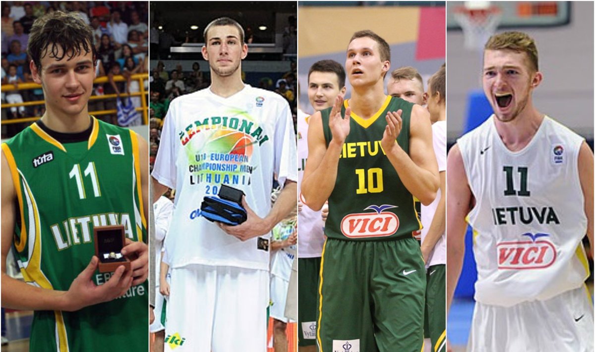 Donatas Motiejūnas, Jonas Valančiūnas, Tadas Sedekerskis ir Domantas Sabonis (FIBA nuotr.)