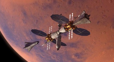 Orbitinė stotis aplink Marsą (dailininko vizualizacija). Šaltinis: Lockheed Martin Space
