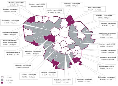 Kiek dirbančiųjų gauna minimalią algą kiekvienoje savivaldybėje