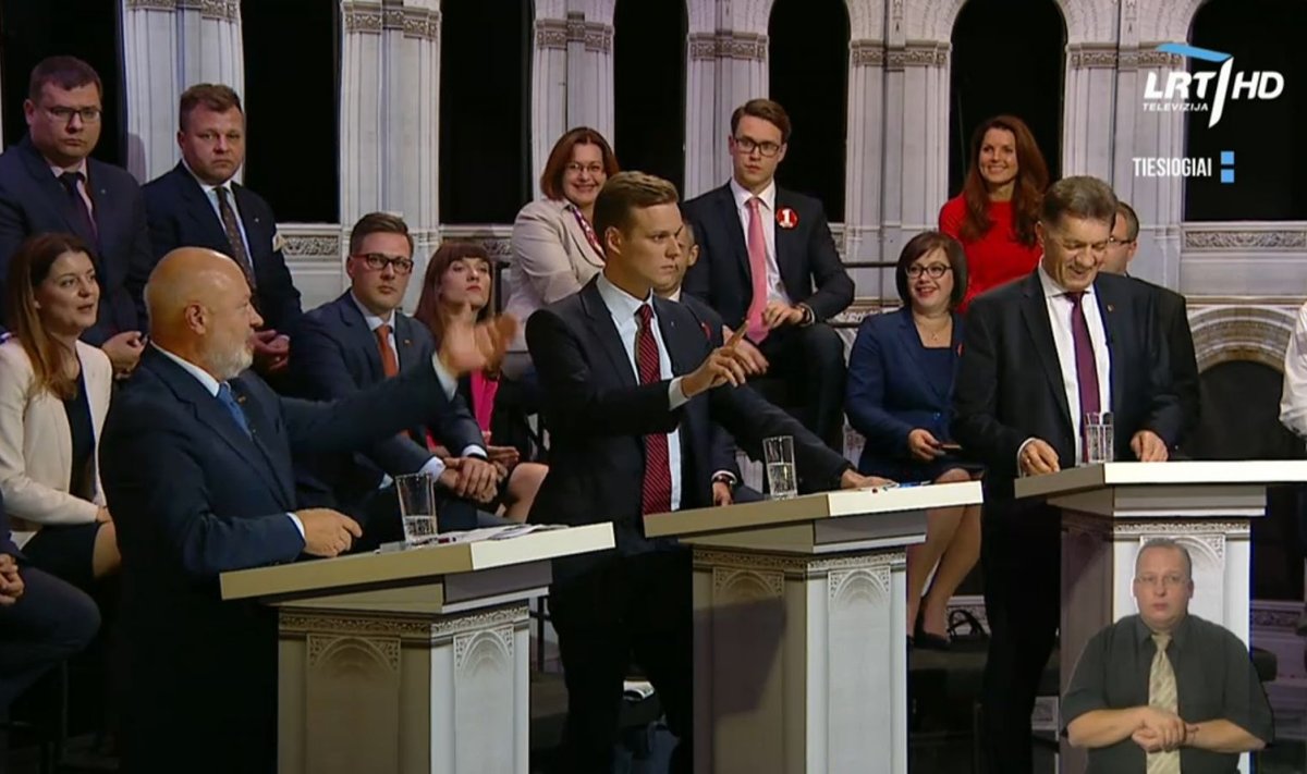 E, Gentvilas, G. Landsbergis and A. Butkevičius during the TV debate on LRT