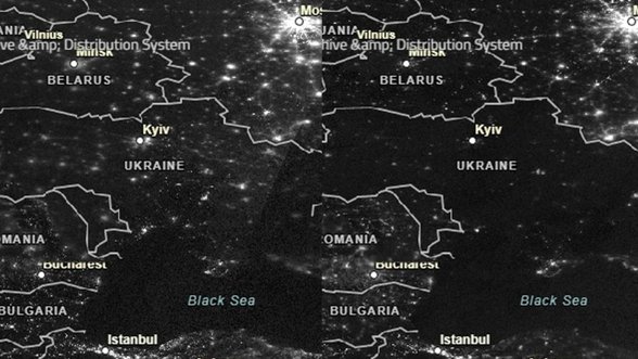Vaizduose iš palydovo užfiksuota, kaip nakties metu atrodo karo nusiaubta Ukraina: įamžino prieš ir po