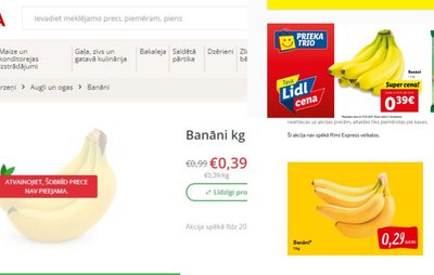 Delfi.lv bananų kainų palyginimas „Barboroje“, „Lidl“ ir „Rimi“