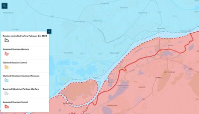 Институт изучения войны: скриншот карты Херсона и прилегающей к нему местности