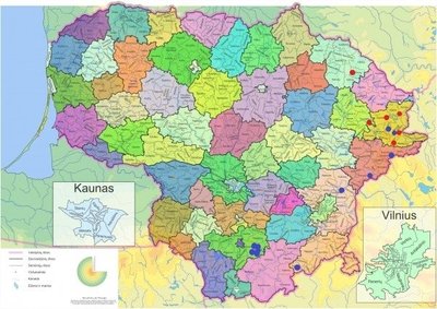 Lietuvos žemėlapyje taškais pažymėtos vietos, kur užfiksuoti afrikinio kiaulių maro židiniai 