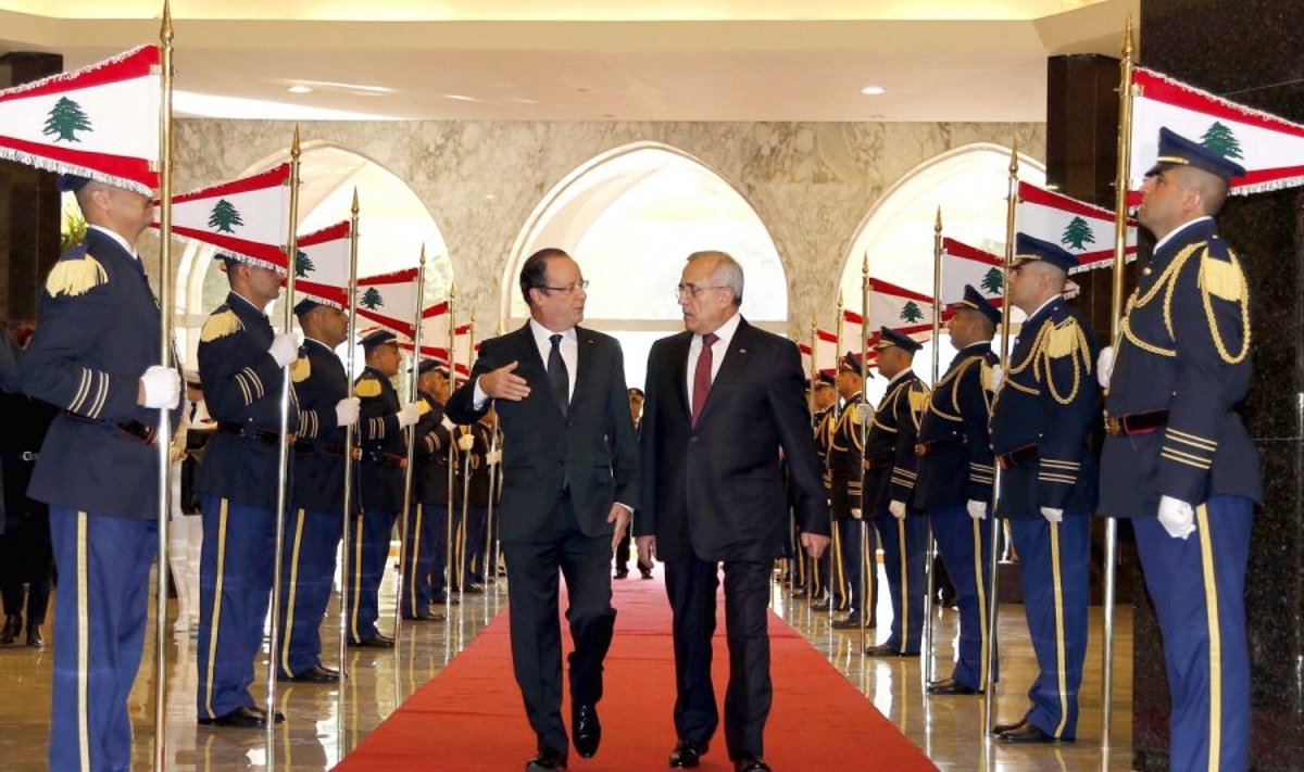 Prancūzijos prezidentas Francois Hollande'as ir Libano prezidentas Michelis Sleimanas.