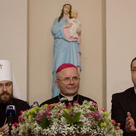 Volokolamsko metropolitas Hilarionas, metropolitas Sigitas Tamkevičius, Lietuvos liuteronų vyskupas Mindaugas Sabutis