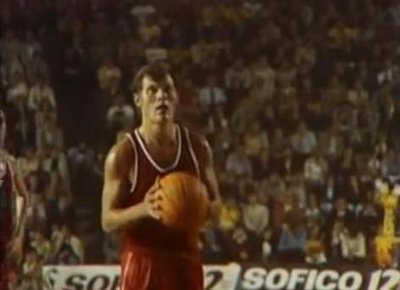 Modestas Paulauskas pictured on film at the 1973 EuroBasket in Spain.