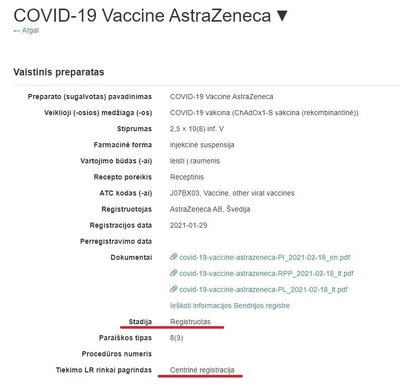Valstybinė vaistų kontrolės tarnybos pateikiama informacija apie AstraZeneca vakciną nuo COVID-19