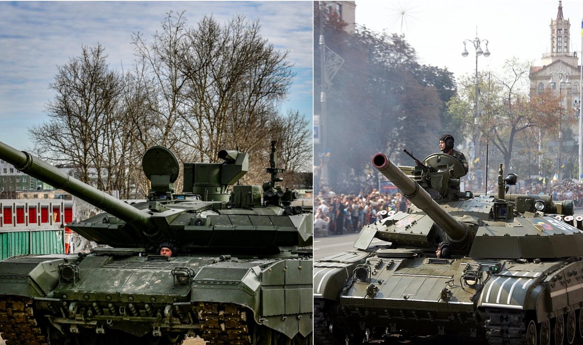 Rusų tankas T-90M / Ukrainiečių tankas T-64BM 
