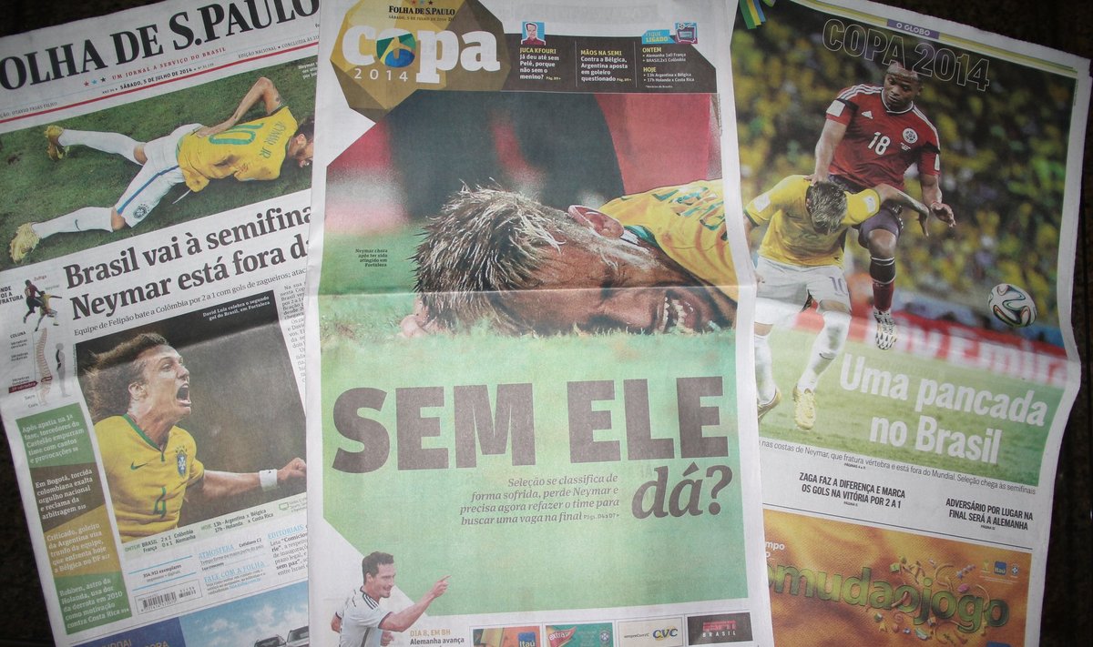 Pirmieji Brazilijos spaudos puslapiai mirga antraštėmis apie Neymaro traumą