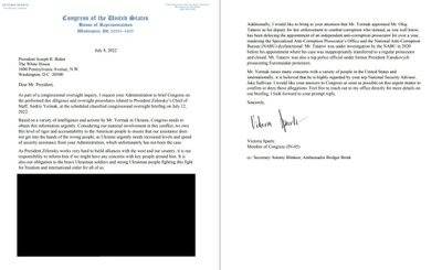 JAV Kongreso narės V. Spartz laiškas prezidentui Dž. Baidenui