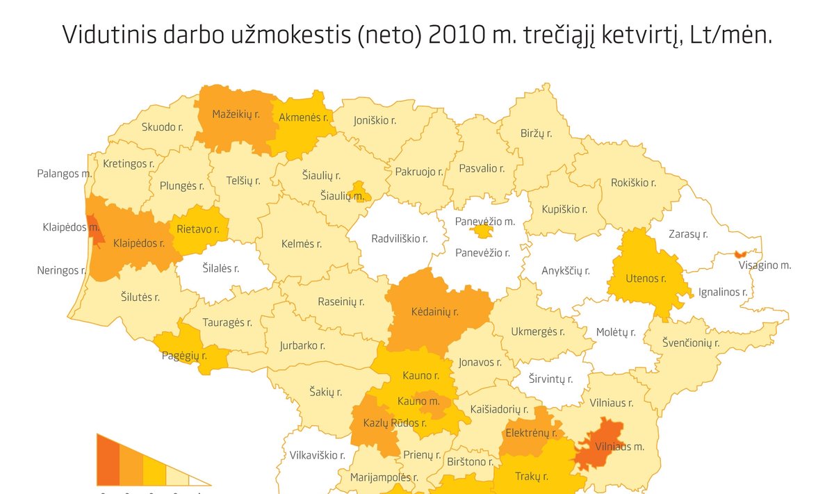 Atlyginimai Lietuvos miestuose ir rajonuose Swedbank grafikas