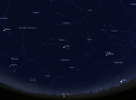 Pietinė dangaus pusė balandžio 15 d., 22 val. („Stellarium“ nuotr.).