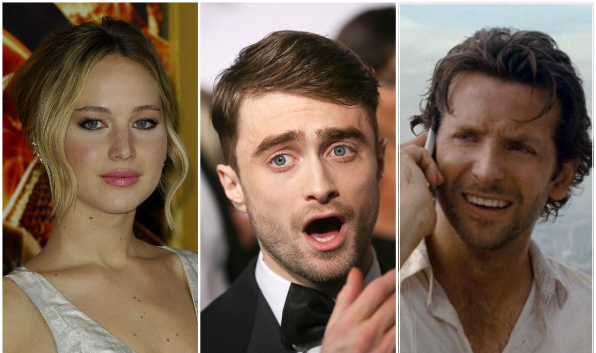 Jennifer Lawrence, Danielis Radcliffe'as, Bradley Cooperis