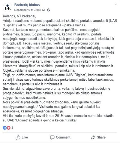 Brokeriai sukilo prieš portalą aruodas.lt