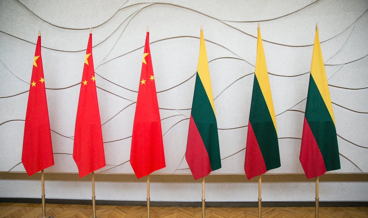 Chinese and Lithuanian flags