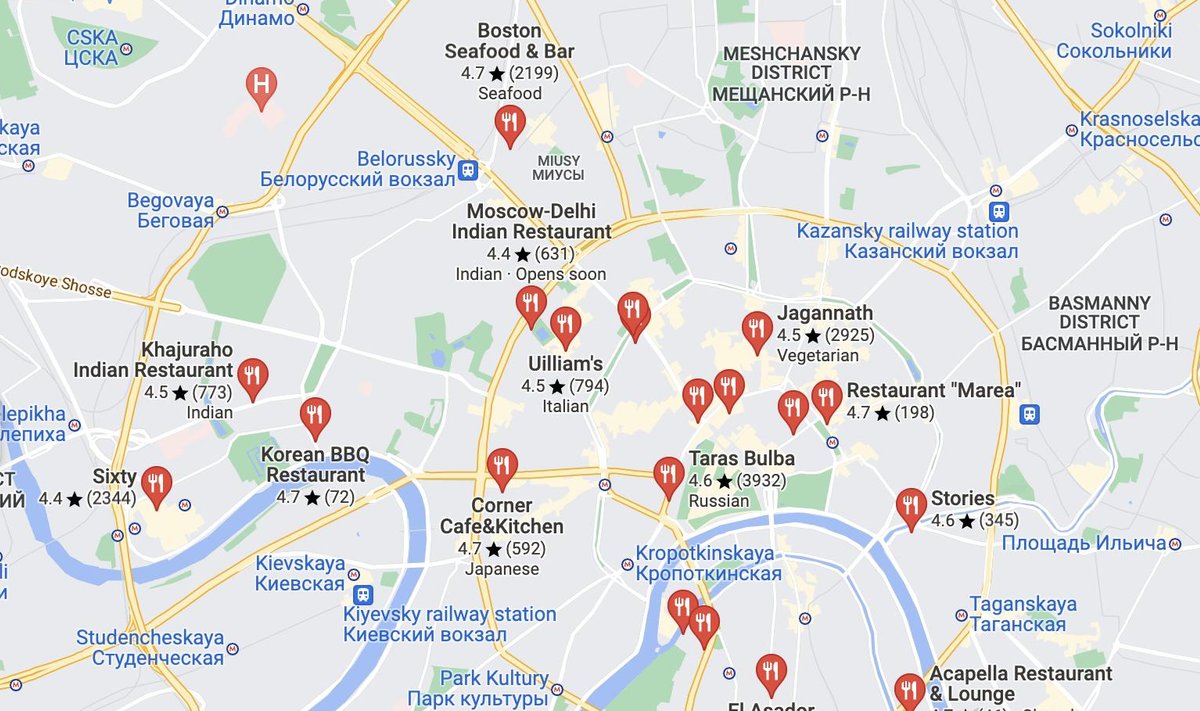 Maskvos restoranai „Google Maps“