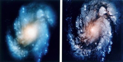Hablo kosminio teleskopo vaizdai su sferine aberacija ir po korekcijos.