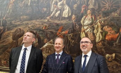 Kultūros ministras Simonas Kairys, Krzysztofas Szczerskis, Arūnas Gelūnas, nuotr. iš asmeninio archyvo