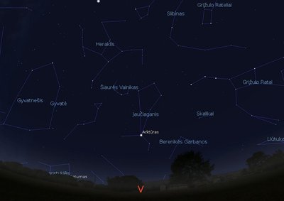  Vakarinė žvaigždėto dangaus pusė rugpjūčio 15 d. 23 val. (piešinys sukurtas „Stellarium“ programa).