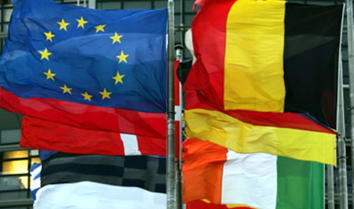 Europos Sąjungos šalių vėliavos plevėsuoja priešais Europos Parlamentą Strasbūre (Prancūzija). Ketvirtadienį baigėsi Parlemanto sausio plenarinė sesija.
