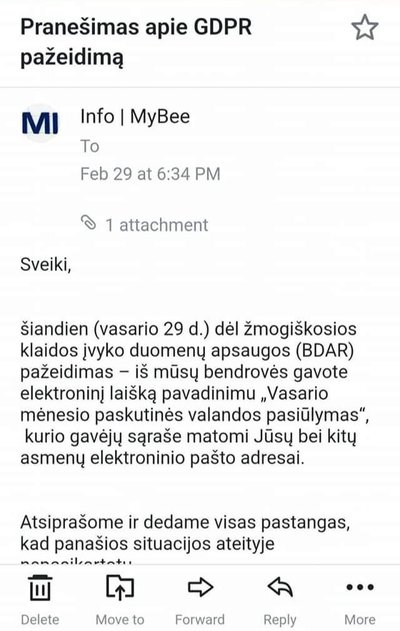 „MyBee“ elektroninis laiškas