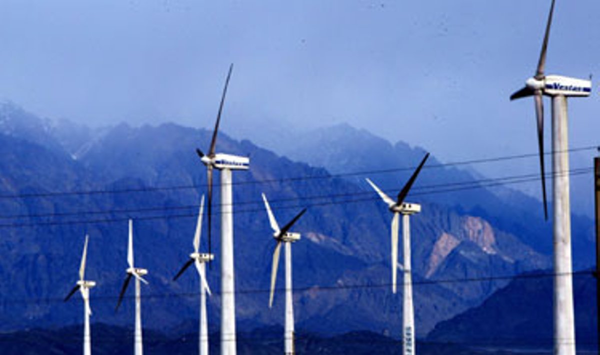 Vėjo jėgainės Dabano rajone Kinijoje gamina elektros energiją. 