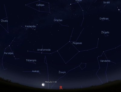 Rytinė žvaigždėto dangaus pusė rugpjūčio 15 d. 23 val. (piešinys sukurtas „Stellarium“ programa).