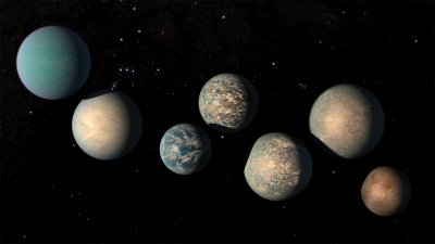 TRAPPIST-1 egzoplanetos. NASA asociatyvi iliustr.