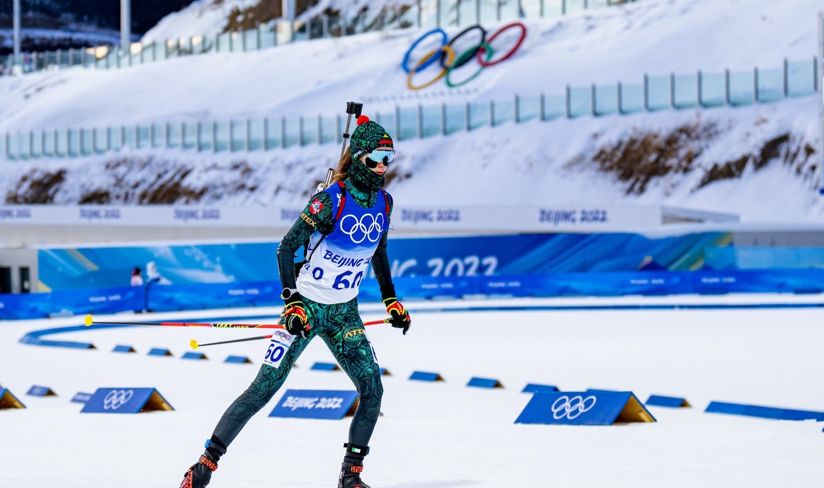 Gabrielė Leščinskaitė Pekino olimpinių žaidynių biatlono 15 km individualiose lenktynėse