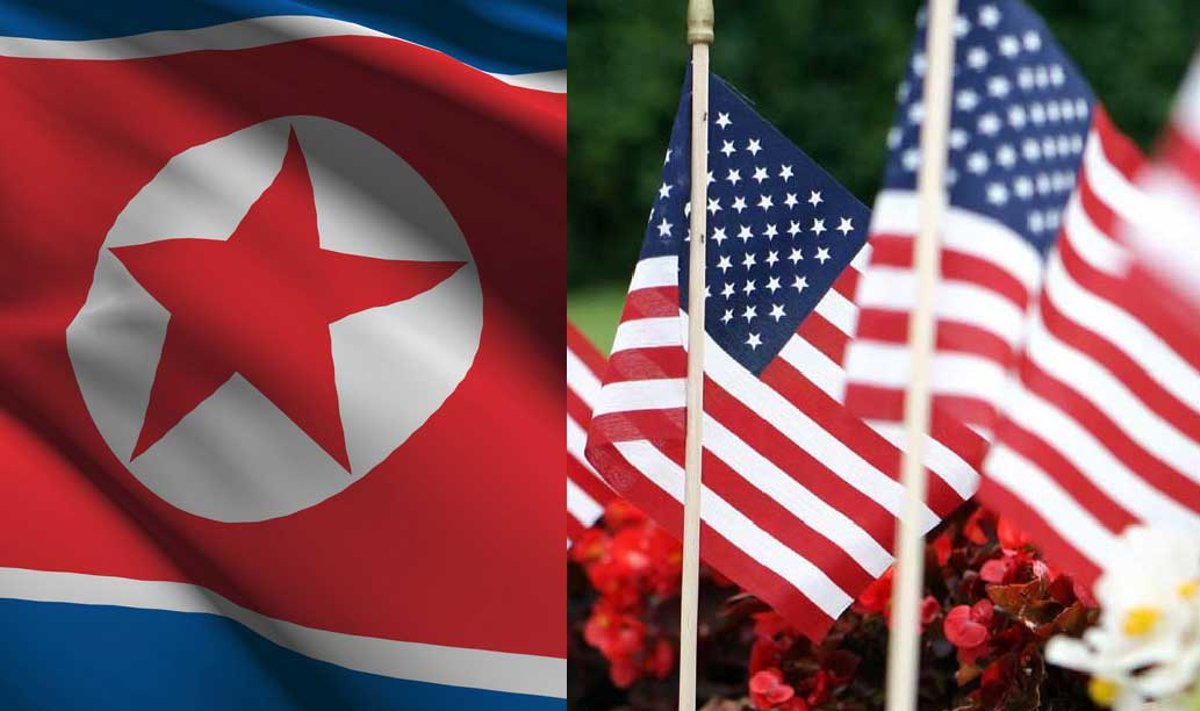 Šiaurės Korėjos ir JAV vėliavos, Shutterstock/DELFI nuotr.
