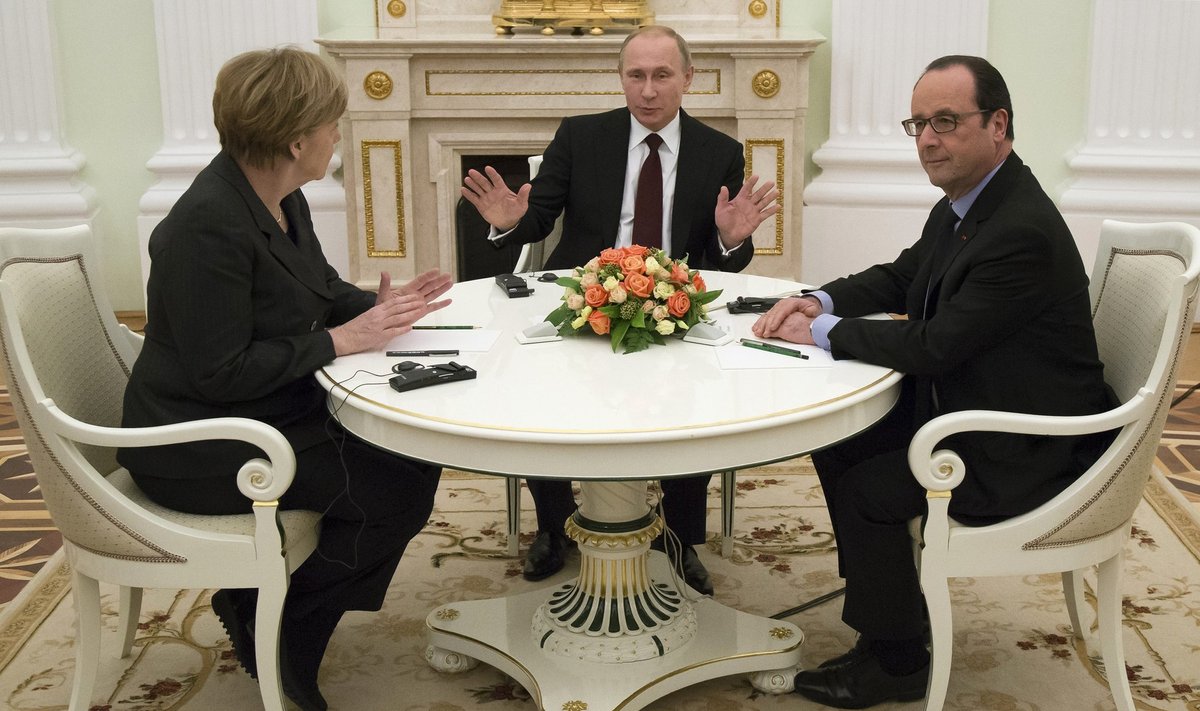 A. Merkel, F. Hollande'as ir V. Putinas susitinka Maskvoje